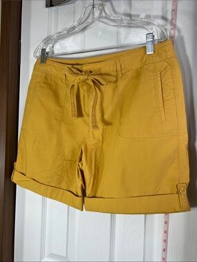 LONDONJEAN Mustard Drawstring Roll-Cuff Shorts